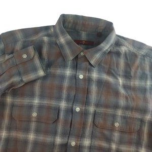 7 For All Mankind Mens Small Brown Plaid Button‎ Front Long Sleeve Shirt